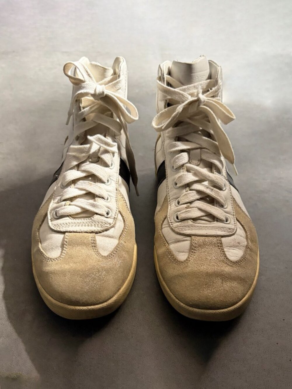 Vintage DIOR Homme Hedi Slimane B48 Leather Hi Top Sneaker Cream White Size 41 - Picture 5 of 11